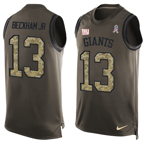 Men's Limited Odell Beckham Jr Nike Jersey Green - #13 Salute to Service Tank Top NFL New York Giants